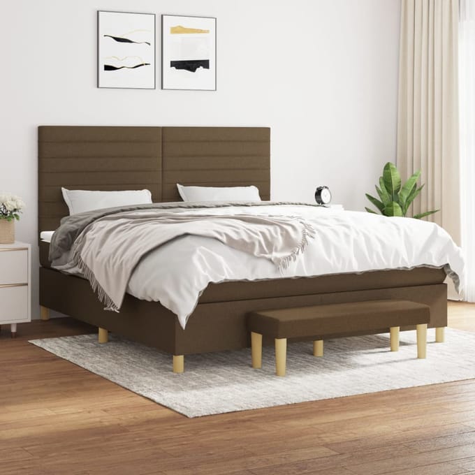 vidaXL - Boxspring - met - matras - stof - donkerbruin - 160x200 - cm