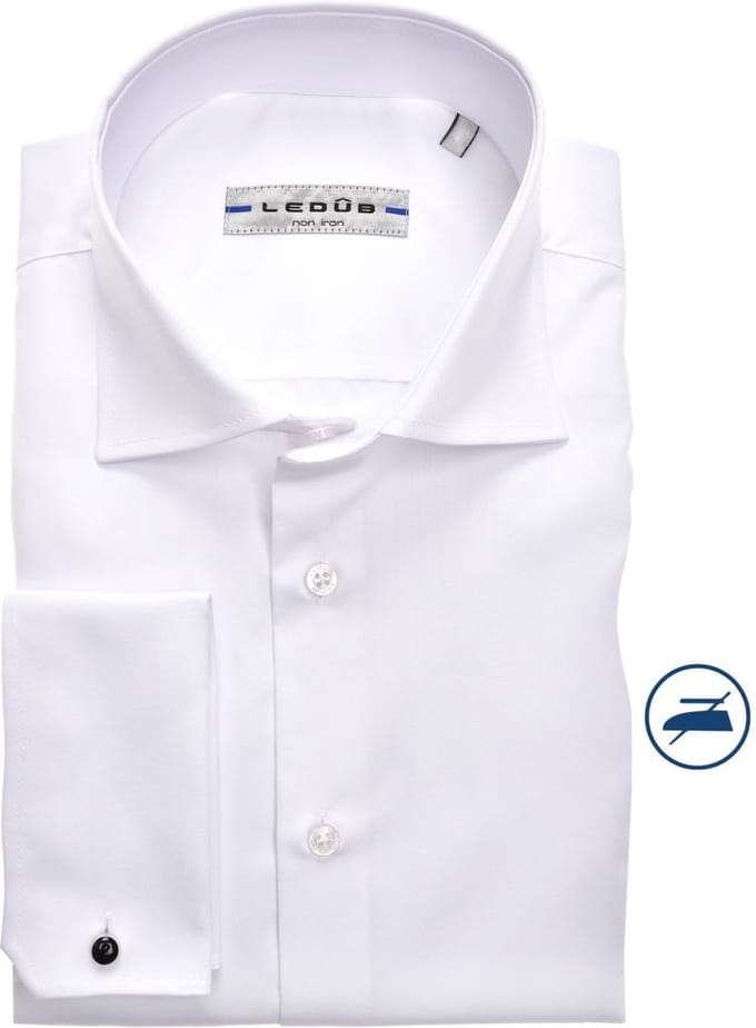 Ledub slim fit overhemd - dubbele manchet - wit twill - Strijkvrij - Boordmaat: 39
