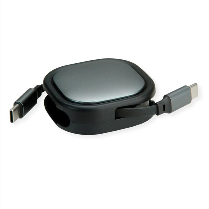 ROLINE USB 2.0 Retractable Cable Type C, 60W, C-C, M/M, zwart, 1,2 m