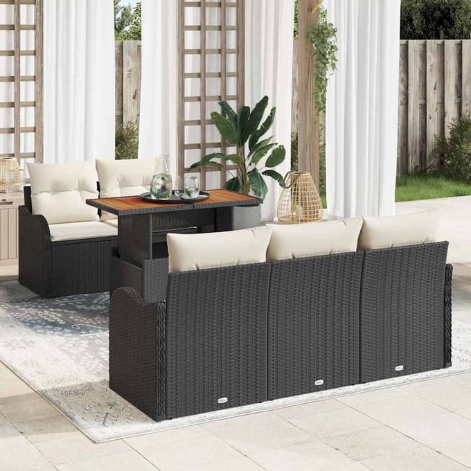 vidaXL - Tuinbank - Set - 6 - st - Zwart - en - Crème - 100 - x - 55 - x - 73 - cm - poly - rattan