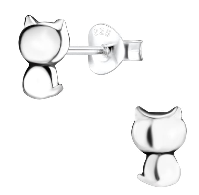 Joy|S - Zilveren kat poes oorbellen - 5 x 7 mm - massief