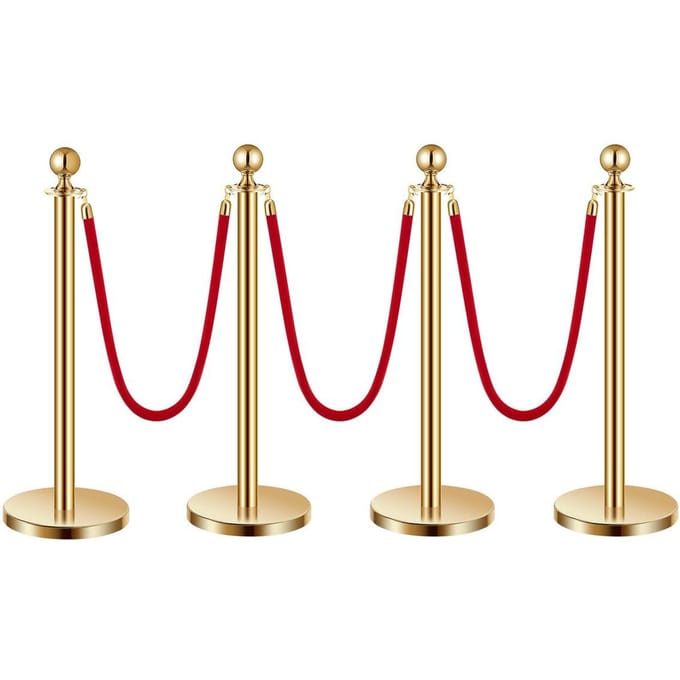 4 Stuks Gouden Afzetpaal 3 Rode Fluwelen Touwen Zandvulling Holle Voet