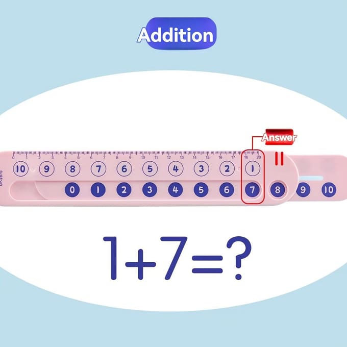 Règle Arithmétique Interactive pour Bureau et École, Lot de 1, Calculatrice et Outil de Mesure à Double Usage avec Conception à Boutons Poussoirs bleu