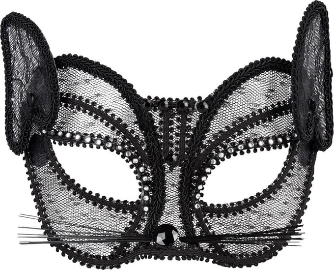 Boland - Kanten masker Kat deluxe Zwart - Volwassenen - Kat - Dieren