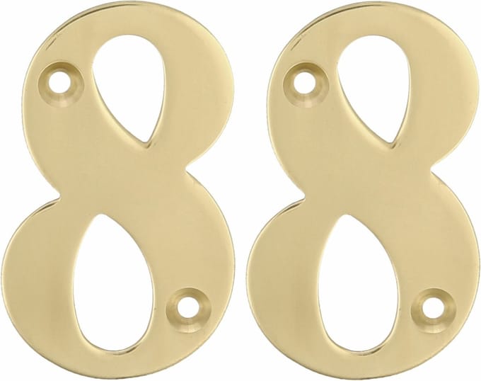 AMIG Huisnummer 88 - massief messing - 5cm - incl. bijpassende schroeven - gepolijst - goudkleur