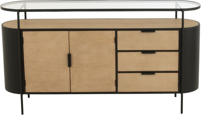 J-Line kast Ovy - ijzer - naturel/zwart