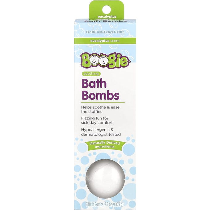 Boogie Wipes, Soothing Bath Bombs, Eucalyptus , 3 Bath Bombs, 2.8 oz (79 g) Each white