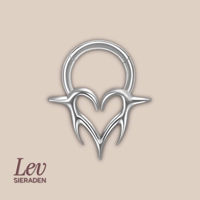 Lev Sieraden - Titanium premium neus ring - Hart piercing Zilver - 1.2x8mm - 18mm x 16mm Zilver - Segment ring - neuspiercing - tragus piercing - Oorpiercing