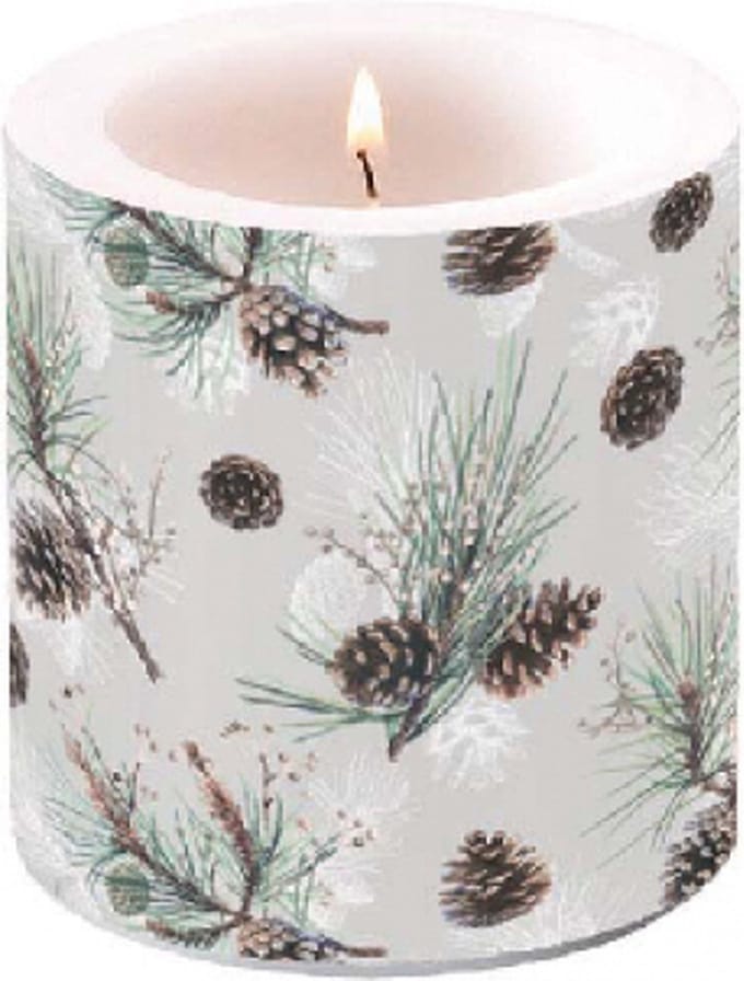 Ambiente Kaars klein Pine Cone All Over- Ø 7,5 - h 9 cm- Paraffine- ± 35 uren branduren