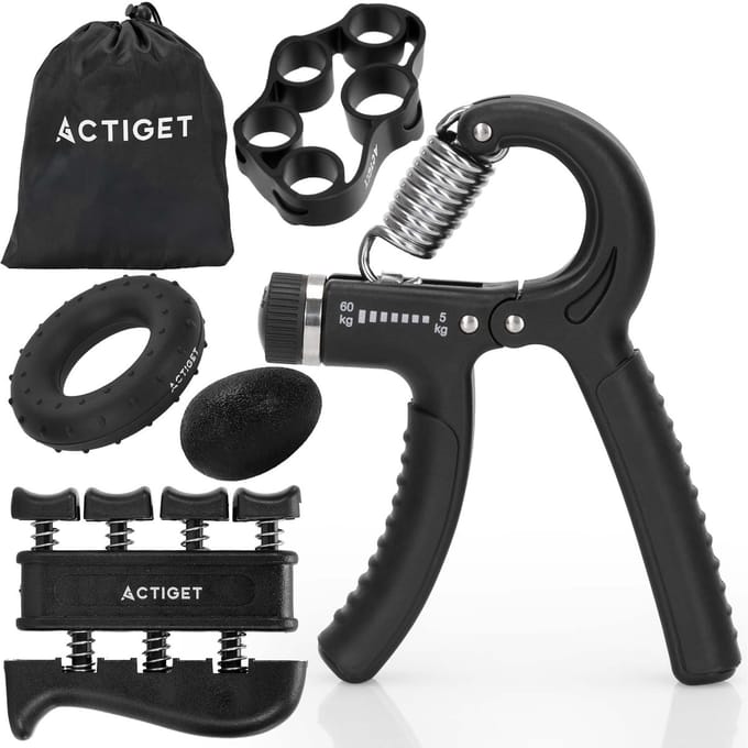 Actiget® Handtrainer Set | Handknijper | Zwart/Grijs | 10- 40 Kg | 5 Delig