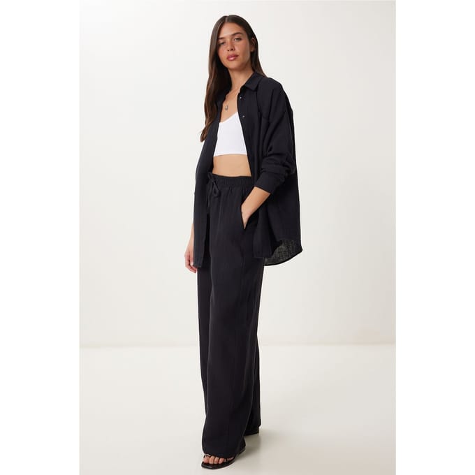 Hoge Taille Brede Pijpen Twee-Delig Co-ord Set met Kraag