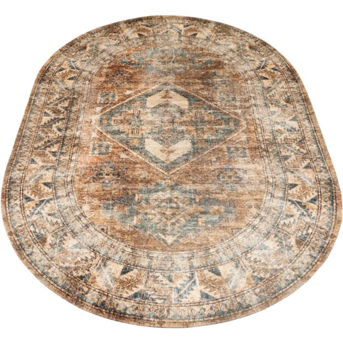 Vloerkleed Laria Blue 1 - Ovaal 160 x 230 cm - Vintage Design Ovaal Vloerkleed met Medaillon Patroon