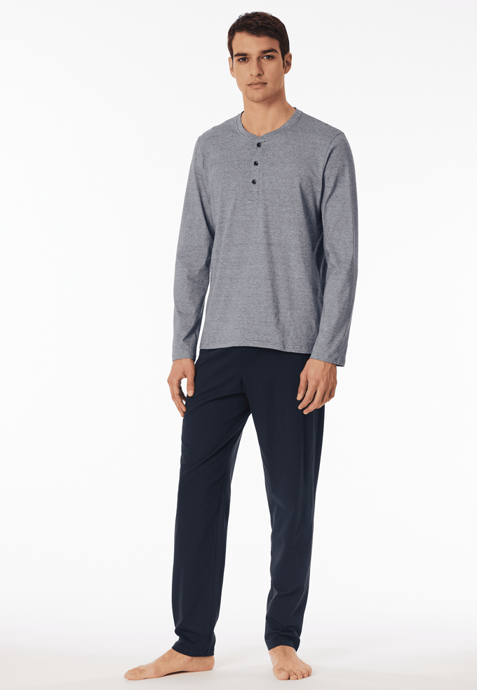 SCHIESSER Cotton Essentials Pyjama lang - heren pyjama set - nachtblauw gestreept