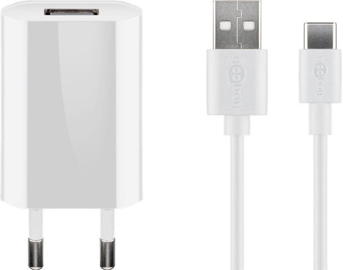 Goobay 5 W USB-C oplaadset, Voeding met Type-C kabel 1 m (wit)