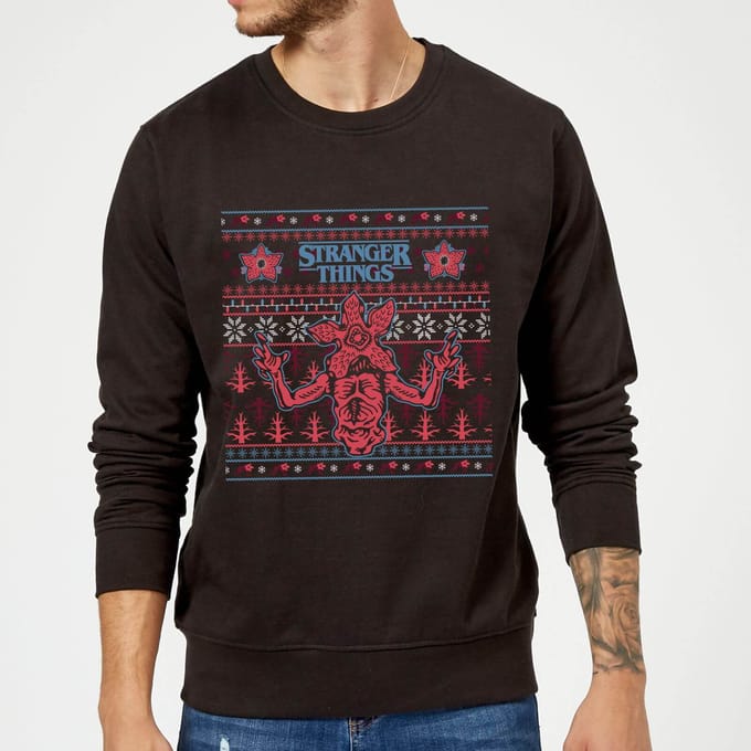 Stranger Things Christmas Deomogorgon Unisex Christmas Jumper - Black - S