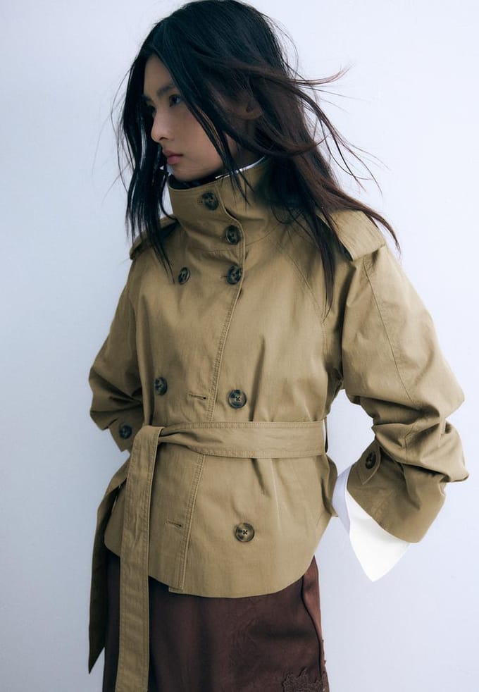 Stradivarius Trenchcoat met opstaande kraag en ceintuur  Olijfgroen M