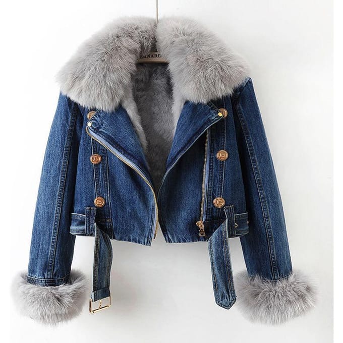 Herfst en Winter Bijgewerkte Kleine Denim Jas Dames Korte Top Jas M gray