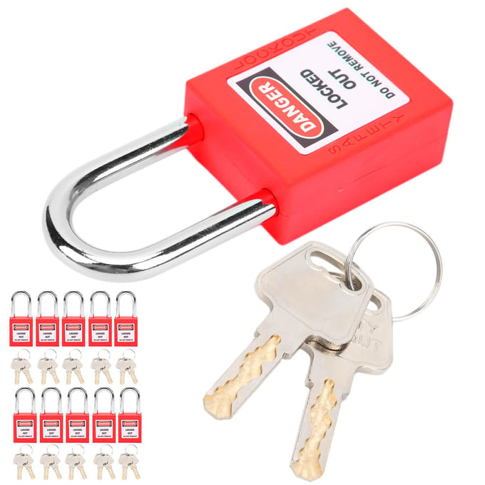 10 Ensembles Cadenas de Consignation 38mm Nylon Ingénierie Industrielle Isolation pour Chimie Électricité rouge