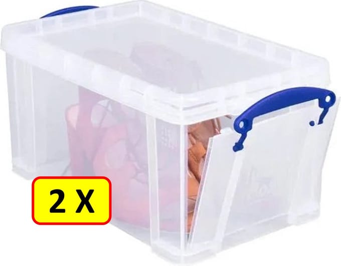 2 x Opbergbox Really Useful Box - 8 liter 34x20x17,5 cm - transparant wit