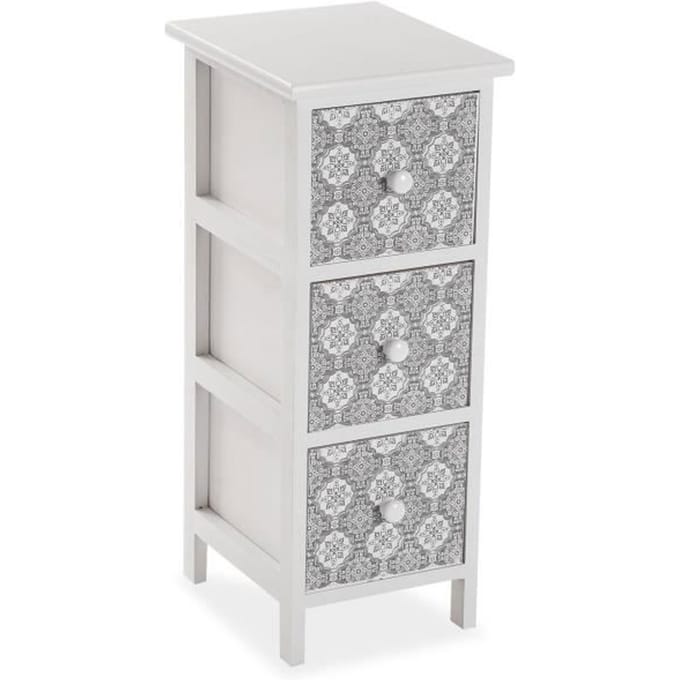 Armoire Étagère de salle de bain Benno - 62 x 25 x 29 cm - Commode avec 3 tiroirs de rangement en Bois - Blanc et gris - Versa blanc