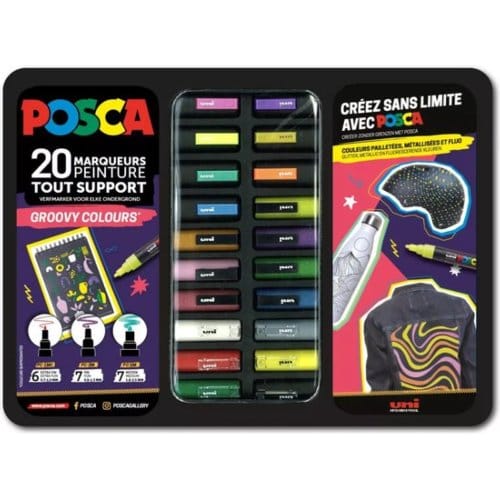 Paintmarker Uni POSCA Groovy Colours assorti metalen koffer à 20 stuks