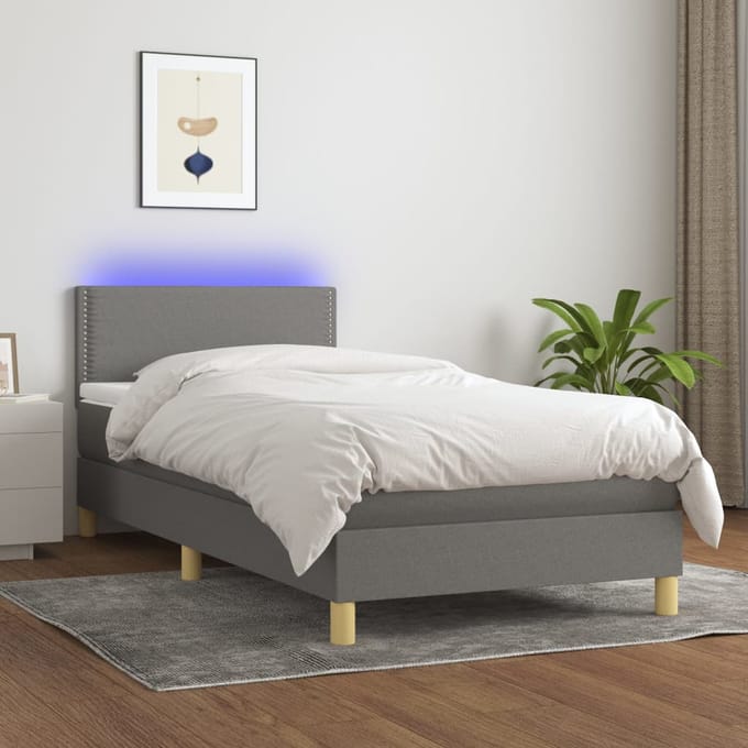 vidaXL - Boxspring - met - matras - en - LED - stof - donkergrijs - 100x200 - cm