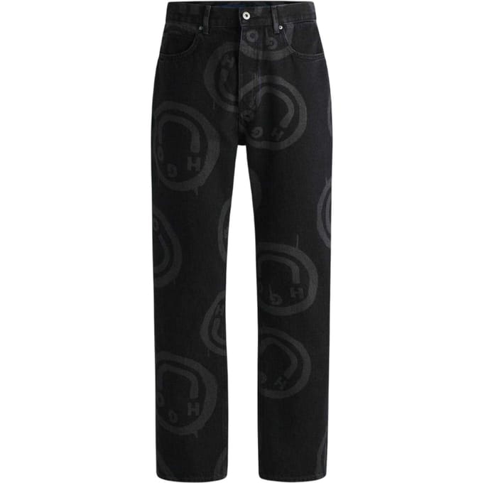 Hugo Mens Nate Grafische Print Jeans (Zwart)