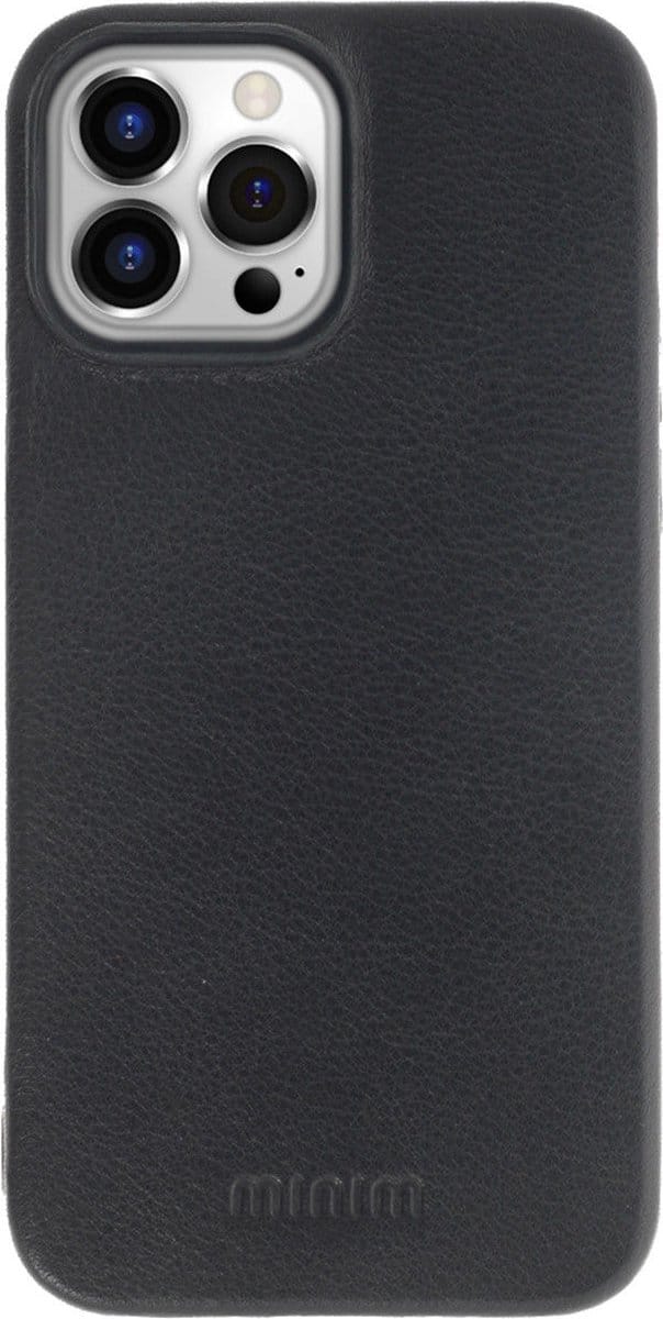 Minim Hoesje Back Cover Echt Leer Zwart Geschikt voor Apple iPhone 14 Pro Max