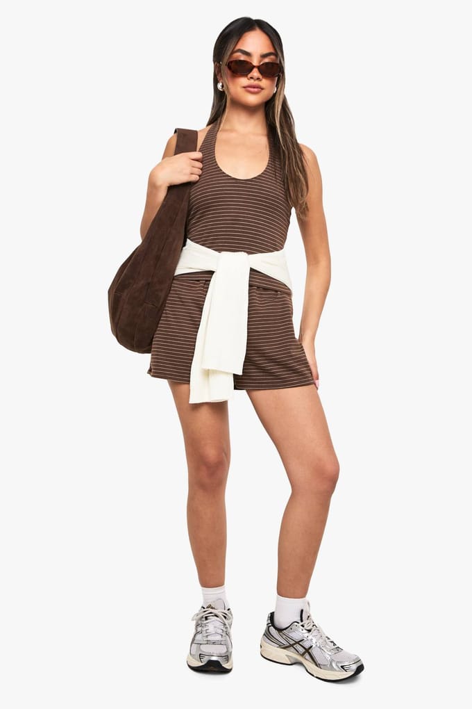 boohoo Dames Stripe Halterneck Top | Chocoladebruin | Maat: 34