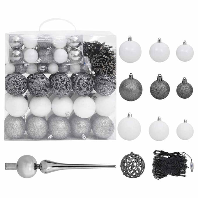 vidaXL Kunstkerstboom met verlichting en kerstballen 210 cm PVC wit