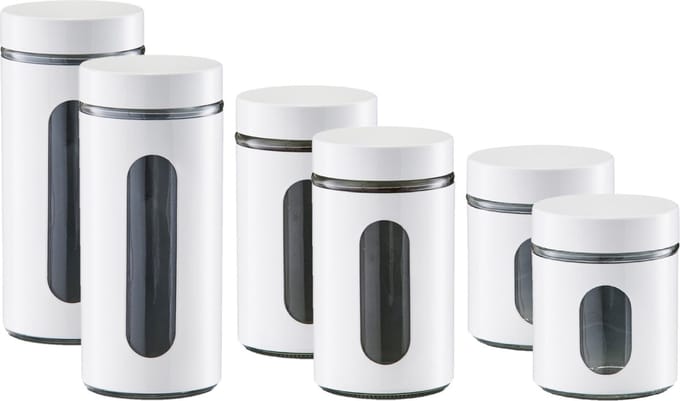 Zeller - 6x keuken voorraadpotten - wit - 3 formaten 600/900/1200 ml