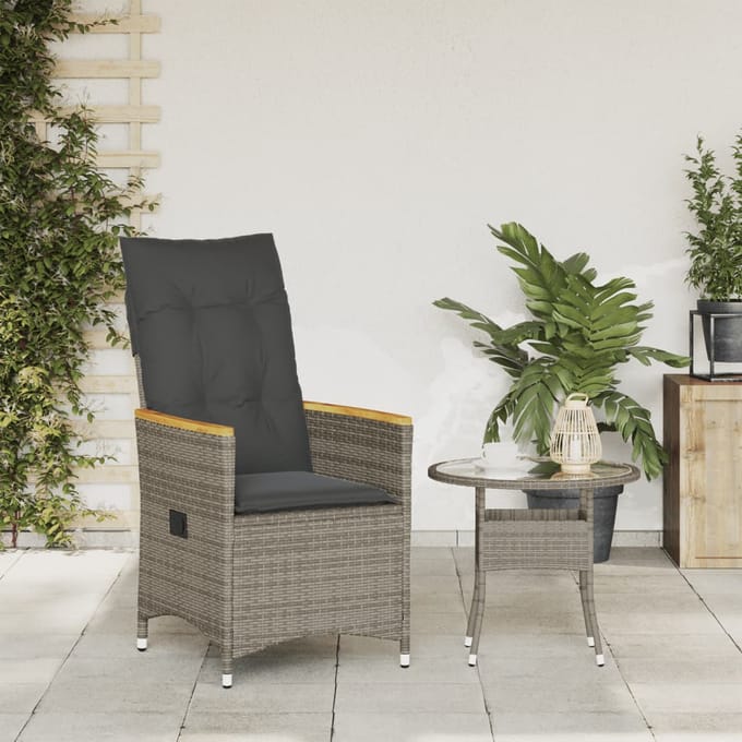 vidaXL - Tuinstoel - verstelbaar - met - kussens - poly - rattan - grijs