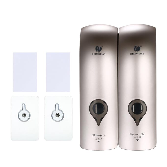 CHUANGDIAN 300 ml * 2 sans perçage mural Double tête manuel distributeur de savon salle de bain Gel douche gris