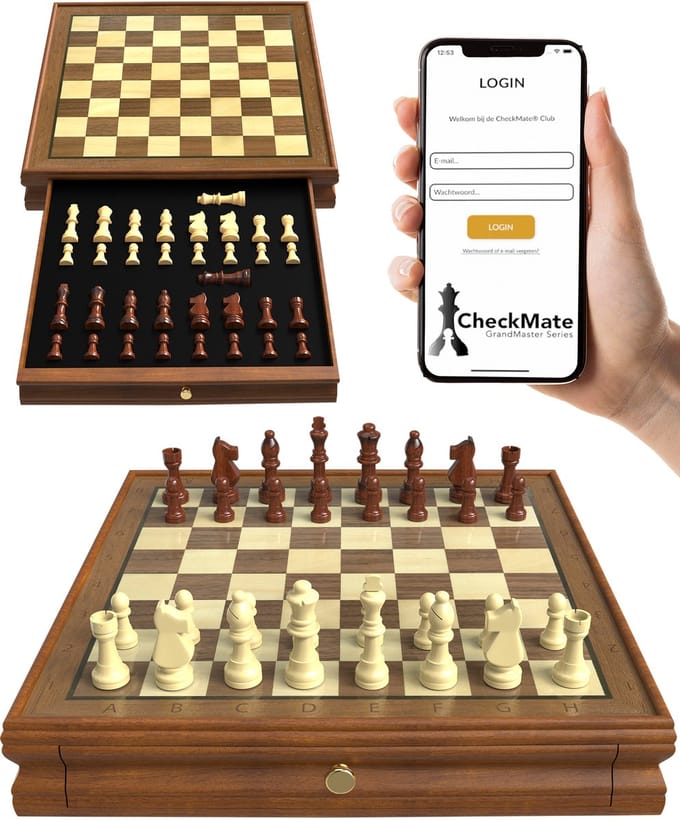 Windsor - Luxe Schaakbord - met Schaakstukken - 35 cm - Annotaties - Schaakset - Magnetisch Schaakspel - Chess Set - Hout