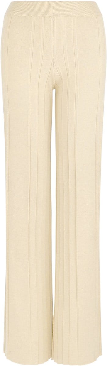 Verfijnde Nylon Brede Broek met Ribbelgebreid Ontwerp - Gebroken Wit - Maat S/M
