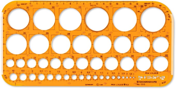 Sjabloon cirkel Standardgraph 1-36mm 45 cirkels - SG-1315