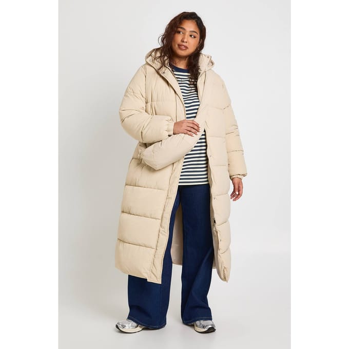 boohoo Dames Plus gequilterde pufferjas met tailleband en tas | Stone | Maat: 28