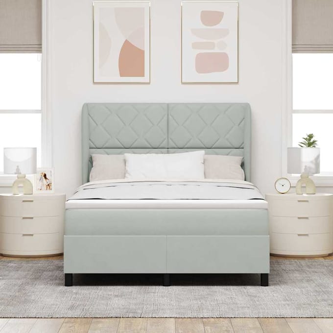vidaXL - Boxspring - bed - met - hoofdeinde - Lichtgrijs - 190 - x - 140 - cm - Fluweel