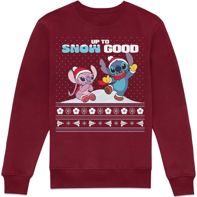 Disney Lilo & Stitch Christmas Jumper Sweatshirt - Burgundy - L