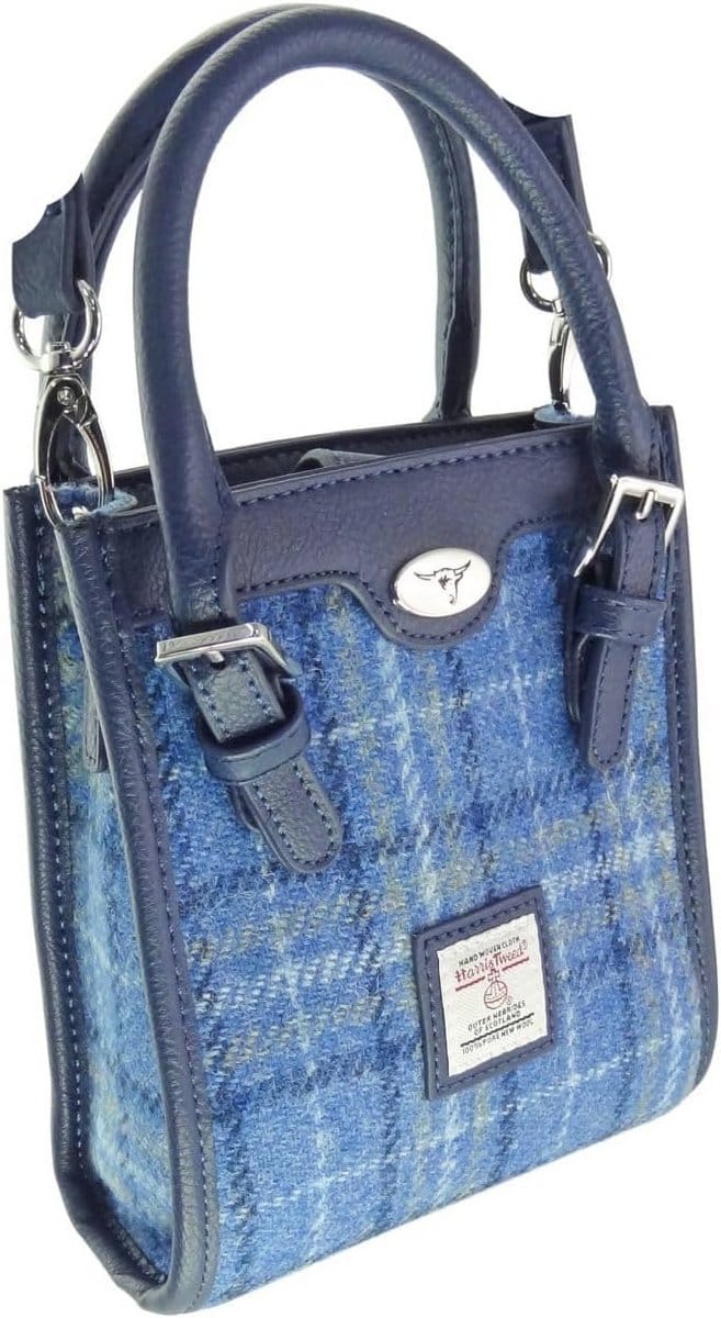 Lange mini-draagtas van Harris Tweed met afneembare schouderriem