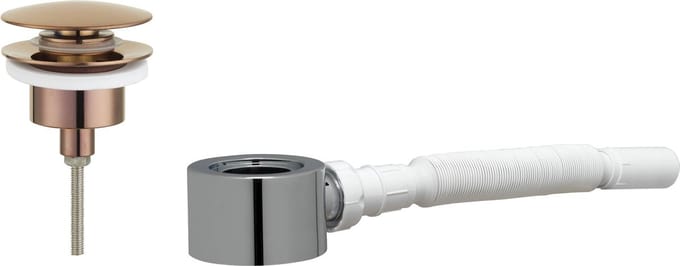Ben Push Wastafel Afvoerplug Set - Afsluitbaar - met plat Meubelsifon 5/4" - Koper