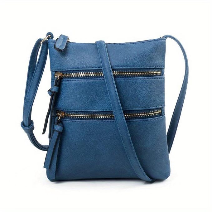 Kleine Crossbodytas met Meerdere Ritsen, Textuur Portemonnee Tas, Klassieke Veelzijdige Mode Schoudertas gray