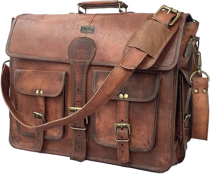 Handgemaakte Leren Laptop Tas Schoudertas Koerierstas Vintage Heren & Dames