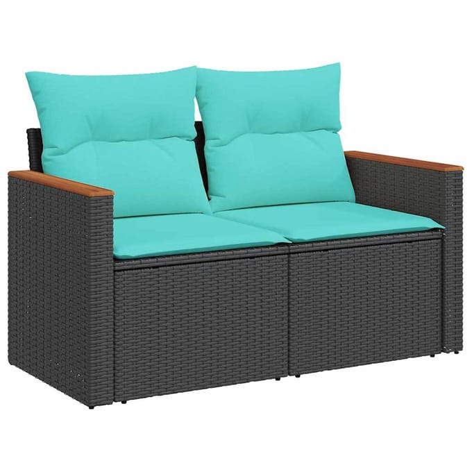 vidaXL - 7-delige - tuinbankset - met - kussens - van - zwart - polyrotan