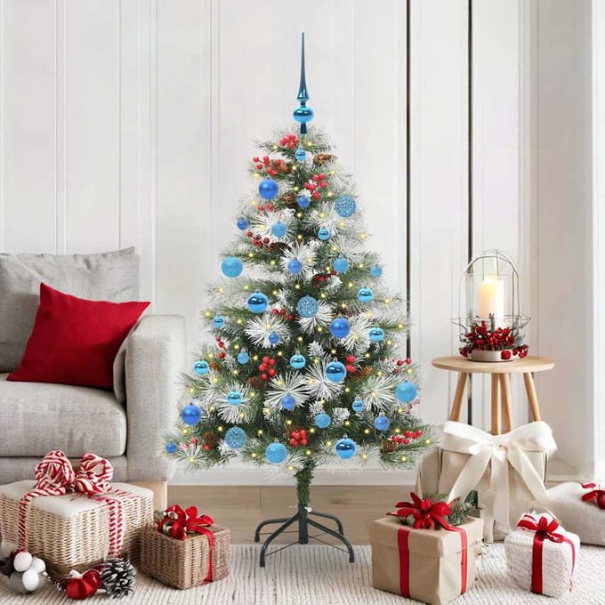vidaXL - Kunstkerstboom - Groen - en - wit - 150 - cm - PVC - en - Metaal - en - Plastic