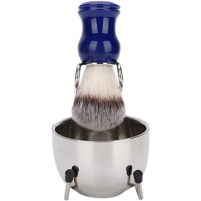 Ensemble 3 pièces Brosse à barbe à raser Brosse à barbe Bol Support Ensemble Kit de rasage de barbe en acier inoxydable gray
