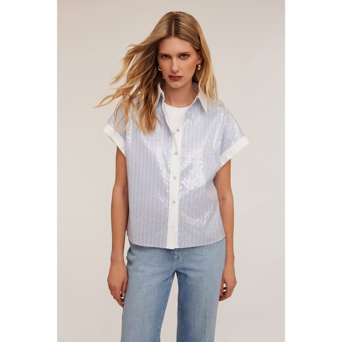 Motivi Full-sequin Striped Shirt Light Blue Taglia: 32 | Magliette intime Outlet | Donna | Blu