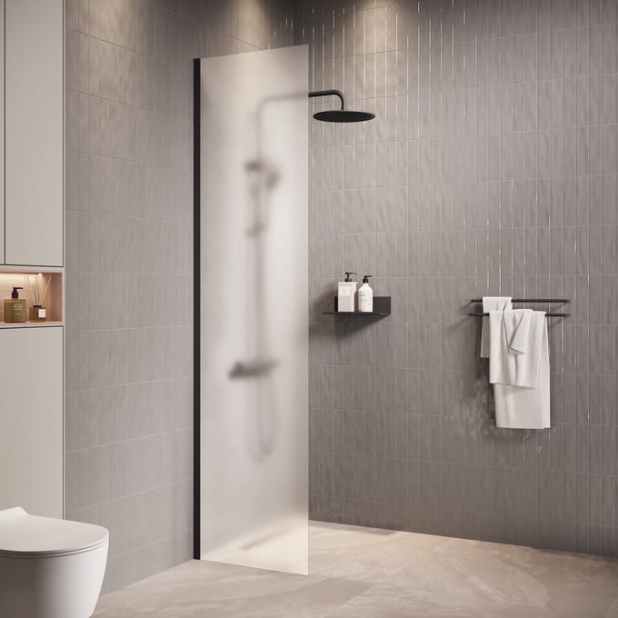 Badplaats Douchewand Florida 40 x 200 cm – Zwart – Inloopdouche 8 mm met Melkglas