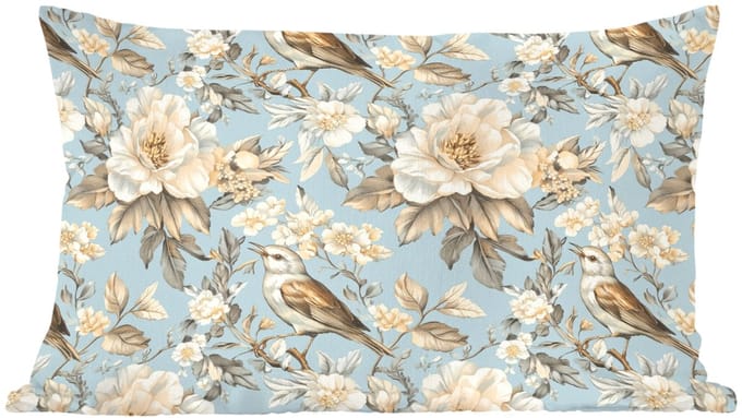 Sierkussens - Kussentjes Woonkamer - 60x40 cm - Botanisch - Zangvogel - Blauw