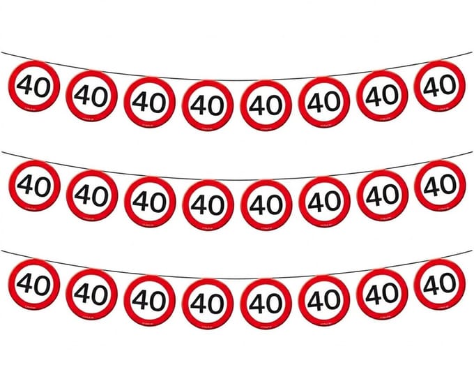 Vlaggenlijn - 3x - papier - 10 meter - 40 jaar - verkeersborden - feestversiering
